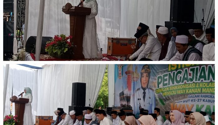 Ribuan masyarakat dari berbagai penjuru daerah memadati lokasi untuk mengikuti Istighotsah dan Pengajian Akbar yang digelar Pemerintah Kabupaten Way Kanan
